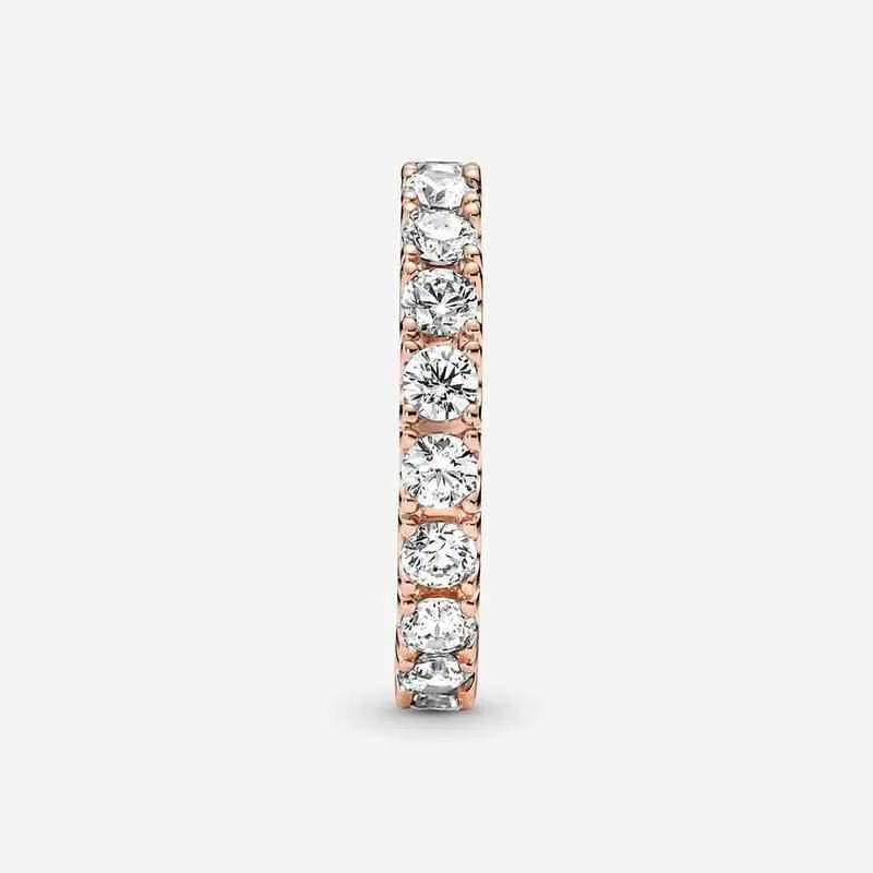 Rose Gold Plated Sparkling Row Eternity Ring with Clear Cz Fashion Style Jewelry for Women35934265893041