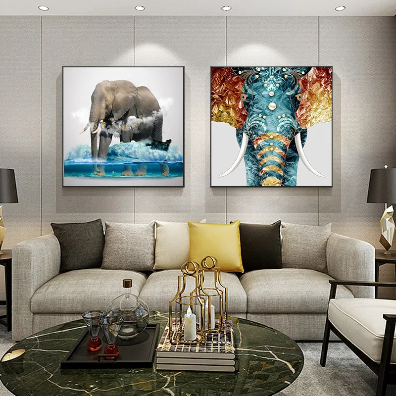 Scandinavia Poster Wall Art Simpatico elefante, Farfalla Mare Tela Pittura Stampe animali soggiorno Arredamento camera dei bambini