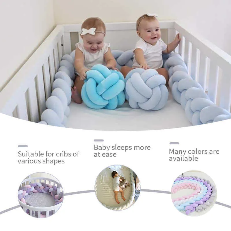 1 m-3 m Lettino Recinzione Paraurti Morbido Letto Treccia Nodo Cuscino Cuscino Baby Home Box Sul Letto Scherma Cancello Bambini Rails Room Decor 211025