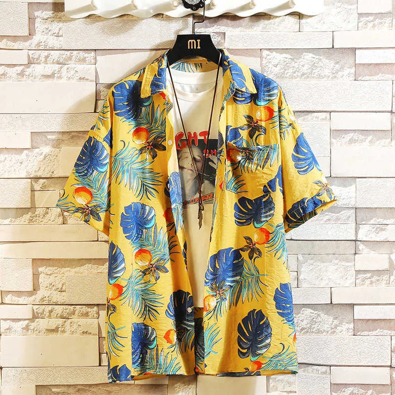 طباعة العلامة التجارية الصيف بيع الرجال قميص الشاطئ الأزياء قصيرة الأكمام الأزهار فضفاض عارضة قمصان زائد حجم الآسيوية M-4XL 5XL هاواي 210721