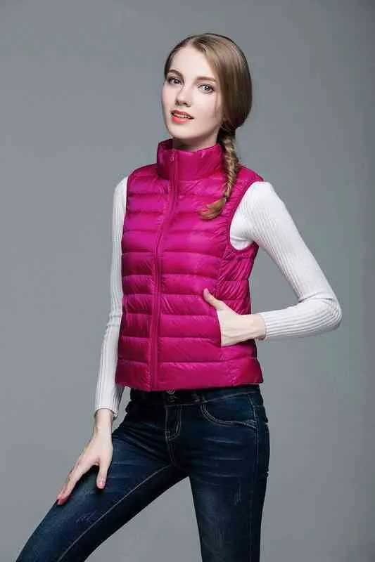 Slim Women Down Vests Spring Autumn Sleeveless Duck Coat Stand-up Collar Waistcoat Plus Size Vest NRZ294 211216