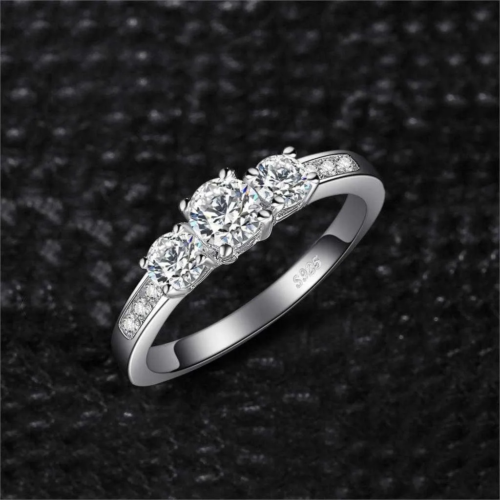 Jewelrypalace 3 Stone CZ Pierścionek zaręczynowy 925 Srebrne pierścienie dla kobiet rocznicowy pierścionki ślubne Silver 925 Biżuteria x071989