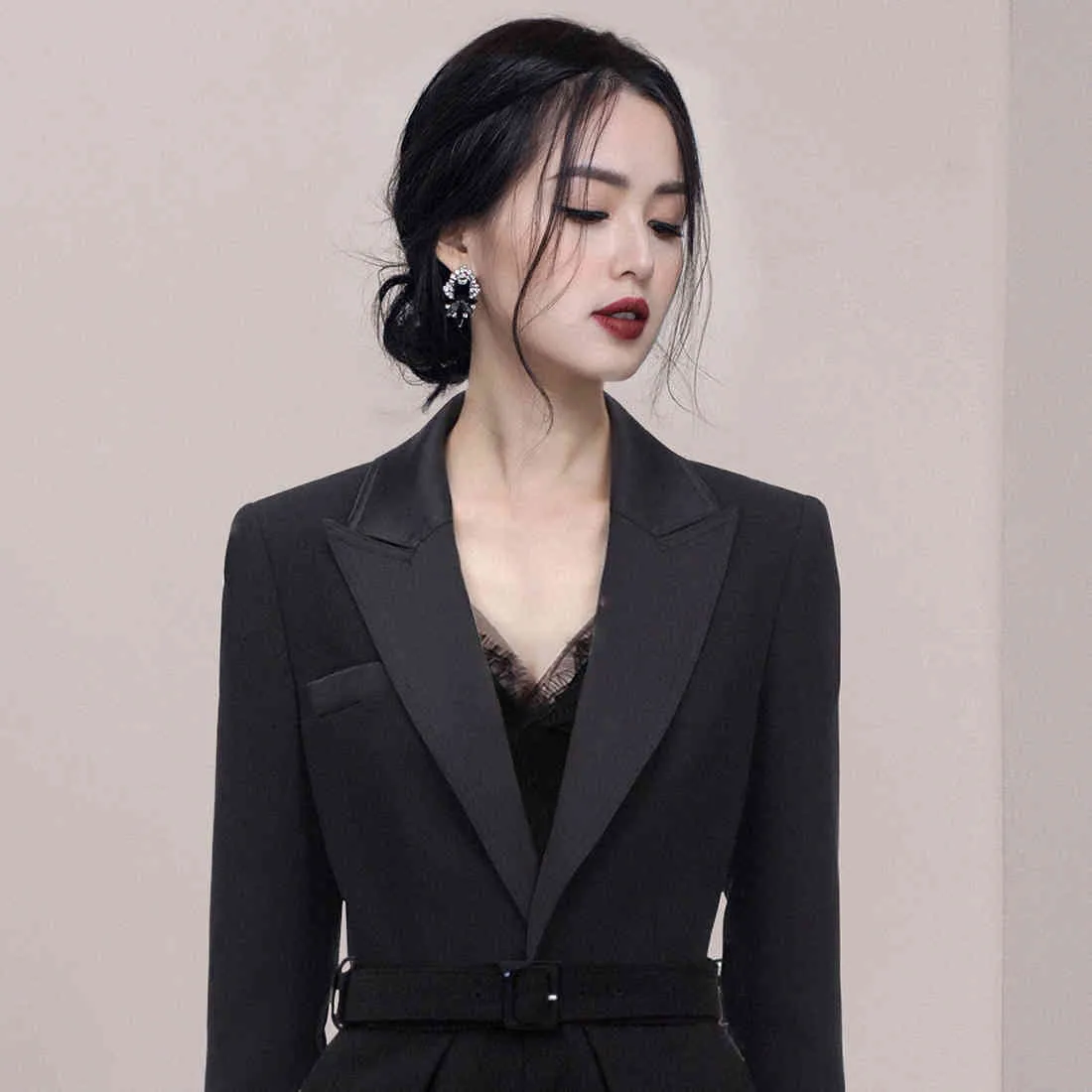 autumn and summer fashion women clothes full sleeves lace pathcwork high waist black bodysuit WP86501L 210421
