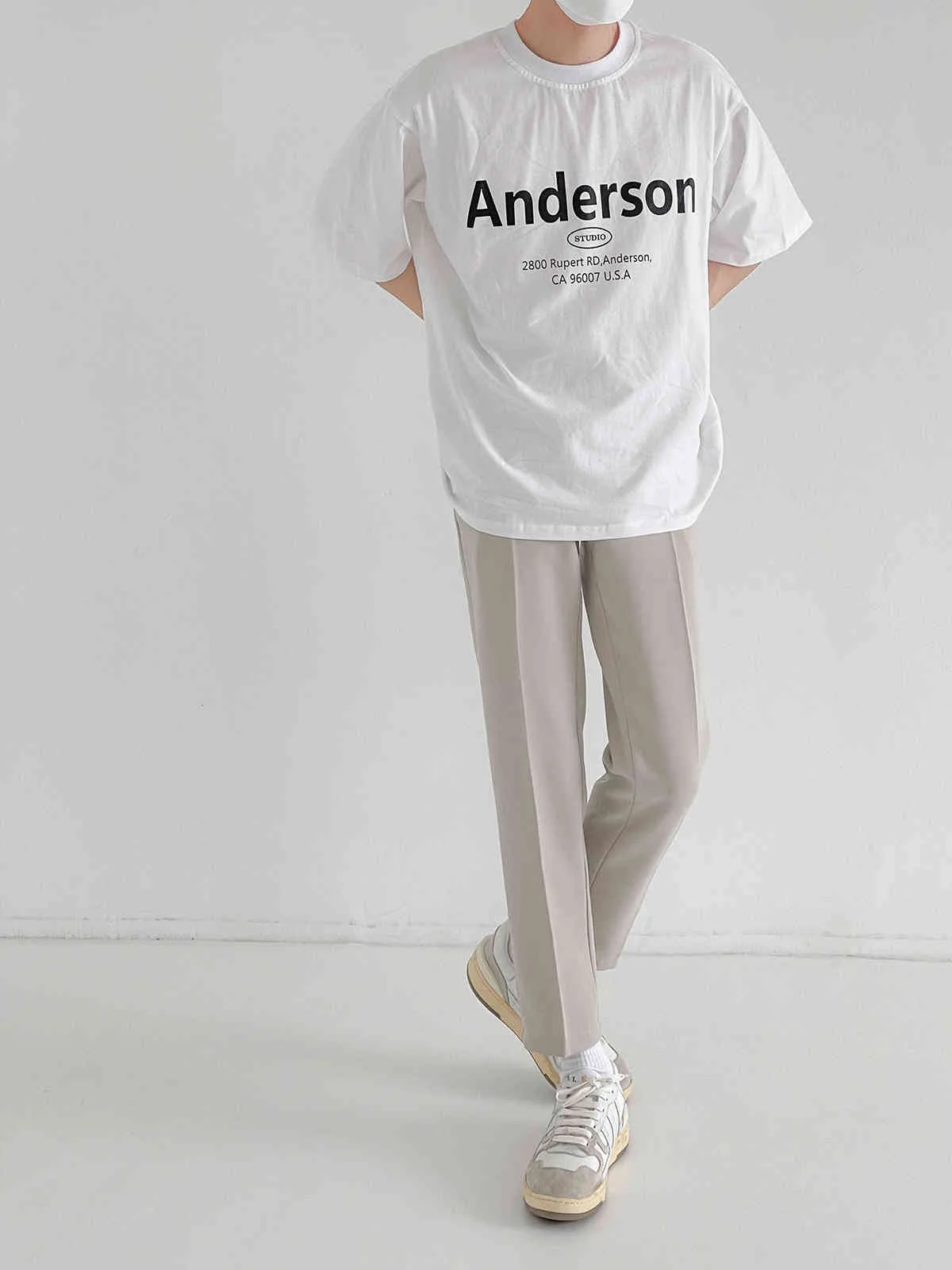 IEFB半袖Tシャツメンズ韓国風の夏の緩い手紙プリントシンプルなファッショントップスラウンドカラー原因となる基本的な布210524