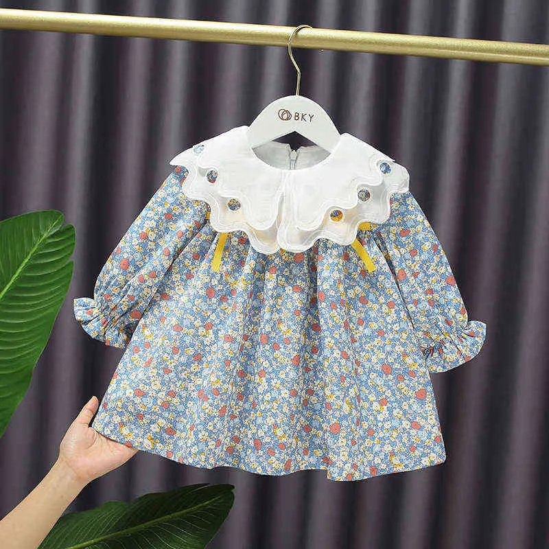 Vestito da principessa con risvolto carino neonata invernale Bambino più abito a trapezio floreale dolce in velluto bambini G1129