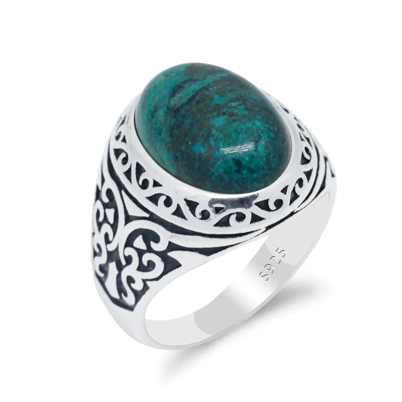 925 Sterling Men's Natural Phoenix Stone Rock Bröllop / Party Fine Thai Silver Turkiska Smycken Kvinnor Ring