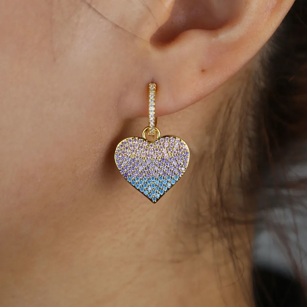 Valentijnsdag cadeau voor minnaar vriendin pastel kleurrijke CZ Heart Charm Dangle Drop Earring Fashion 210317