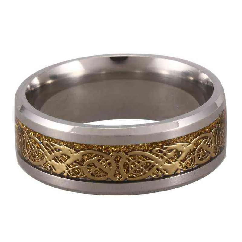2 pezzi scala di drago modello drago bordi smussati anelli celtici gioielli fede nuziale uomo misura oro, 8 9 G1125