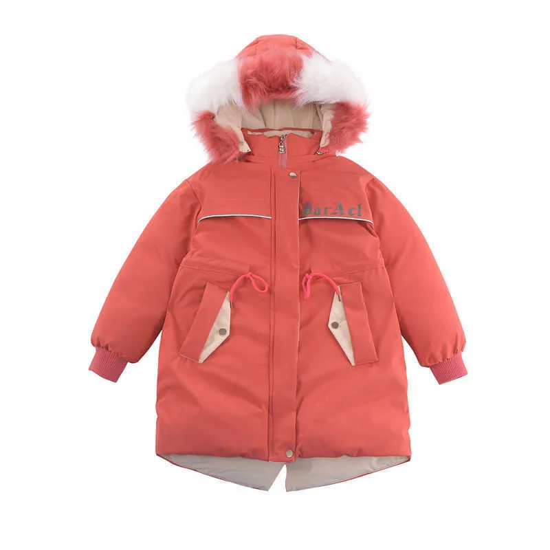 LZH 2021 Mid-Länge Daunenjacke Kinderjacke Mädchen 5-12 Jahre Kinder Oberbekleidung Herbst Winter Verdicken Baby Mädchen Kleidung Caots H0909