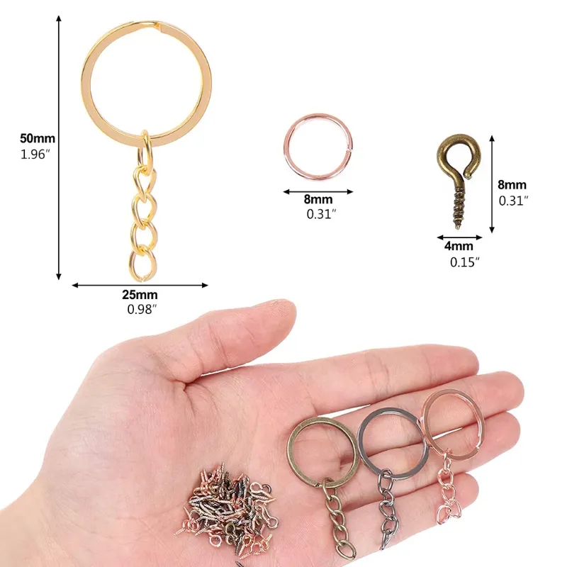 Porte-clés avec chaîne, 8mm, petites épingles à vis, crochets pour bricolage, fabrication de votre propre porte-clés, 6 couleurs, 450 pièces