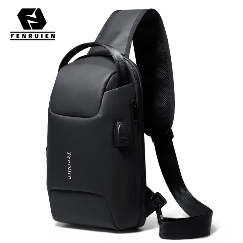 Fenruien Nowi mężczyźni wielofunkcyjna torba na klatkę piersiową TSA Anti-Creft Bag na ramię USB ładowanie Wodoodporna torba crossbody K713274T