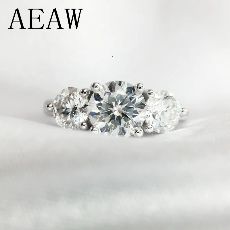 AEAW 2CTW 6.5mm Round Cut EngagementWedding Diamond Ring Double Halo Platinum Plated Silver 220216