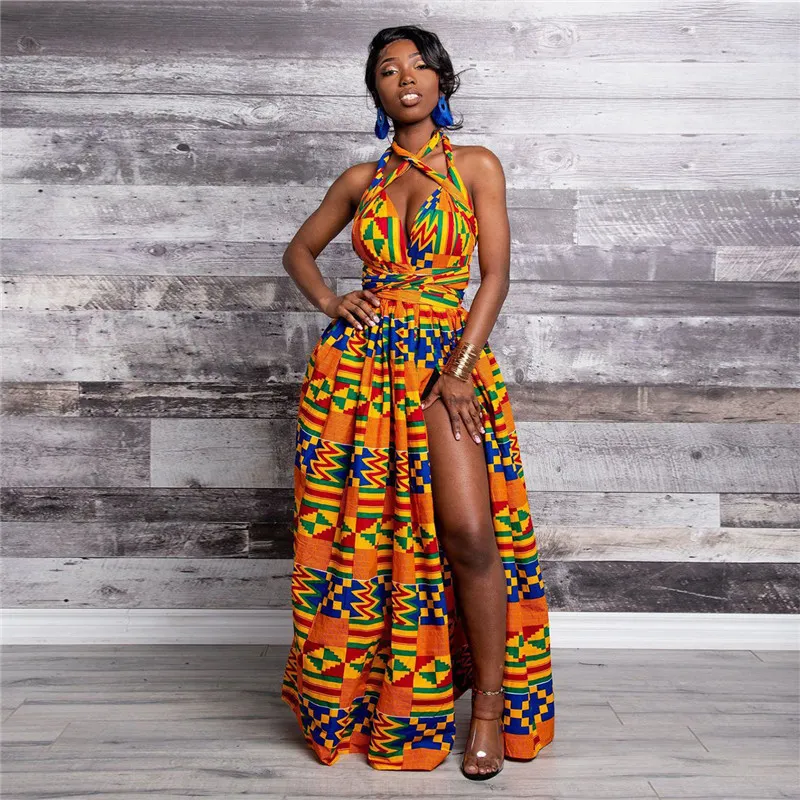 Isarose Robe de bandage sexy pour femmes Style africain imprimé géométrique Dashiki une pièce longueur de plancher plusieurs robes de fête de bricolage 210422