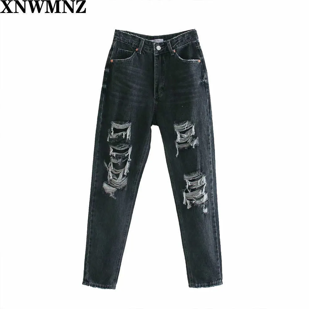 ZA taille haute Jeans femme vêtements trou femmes Street Style mode pantalon déchiré Denim 210809