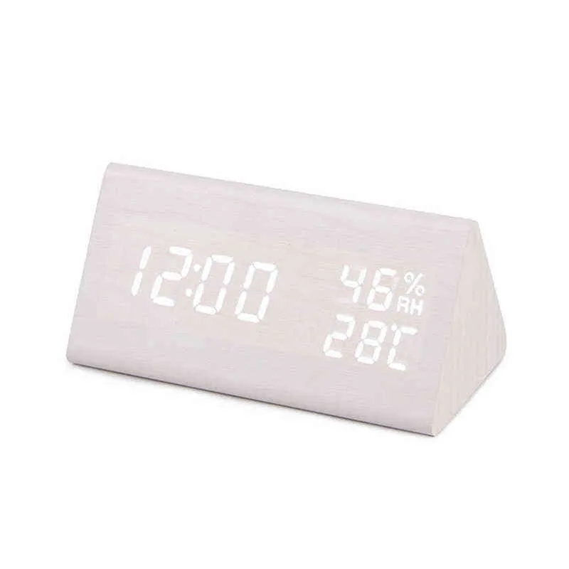 Réveil numérique LED Montre de table en bois Snooze avec jauge de température et d'humidité Horloges de bureau alimentées par USB / AAA à l'intérieur 211112