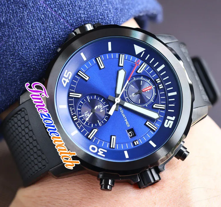 44mm Aquatimer Family IW379502 IW379507 4813 Automatic Mens Watch Blue Dial Steel Case Rubber Strap Sport Watches No Chronograph244S
