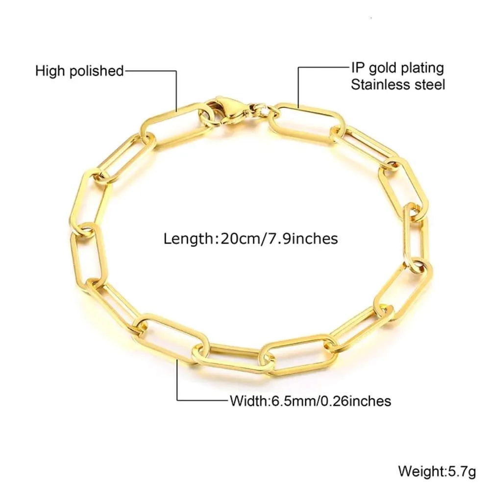 Sierlijke verstelbare 316L roestvrij staal 14K verguld waterdicht en nooit aantasten sieraden PaperClip kettingarmband voor dames313Y