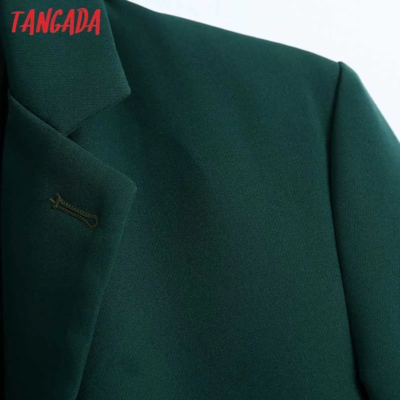 Tangada Abbigliamento da ufficio da donna Bottone singolo Cappotto blazer verde Vintage Manica lunga con spalline posteriori Capispalla femminile Chic Veste BE413 211006