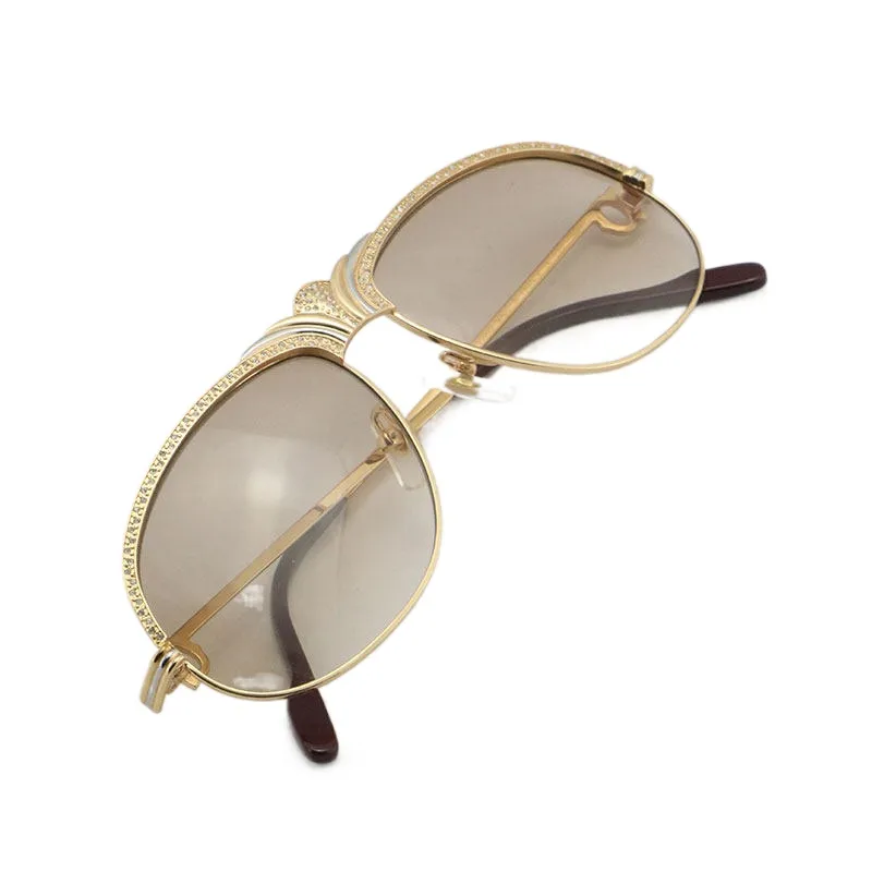 Cała sprzedająca się diamentowe mężczyźni metalowe okulary przeciwsłoneczne 18 -karatowe złoto zabytkowe kobiety szklanki unisex 1112613 Mniejsze duże kamienie c dekoracja dla D2766
