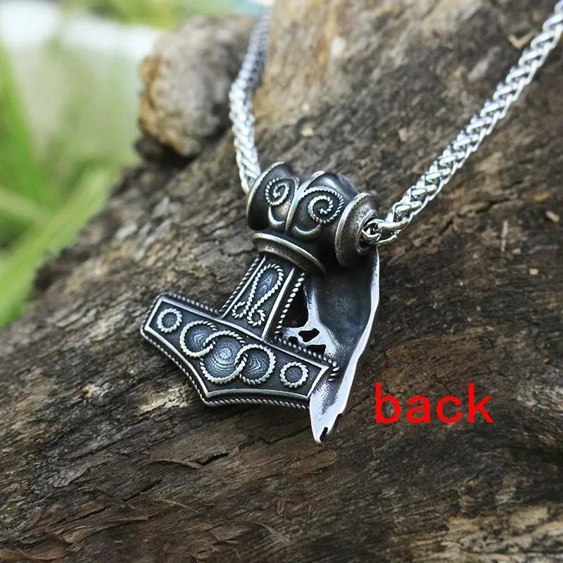 Kolye Kolye Erkekler Paslanmaz Çelik Viking Raven Nordic Pagan Kolye Kuzgun'un Mjolnir Hammer187f