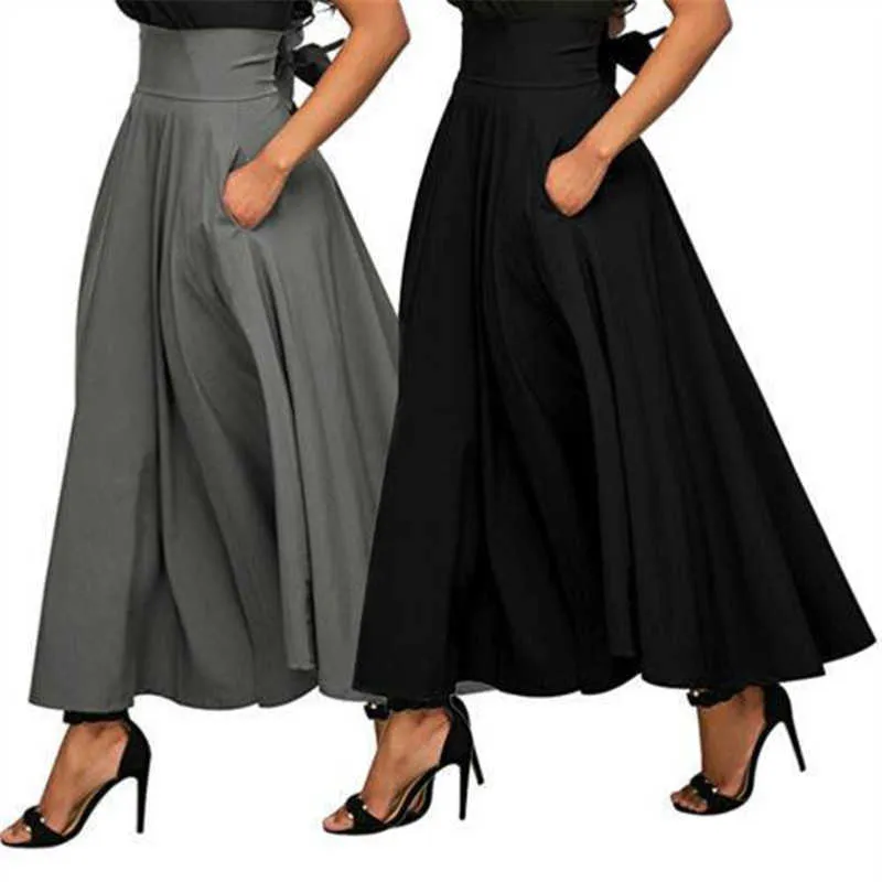 Schwarze Baumwolle Vintage hohe Taille plus Größe Sommer Saias beiläufige lose Maxi langen Rock Frauen Röcke weibliche Streetwear Kleidung 210629