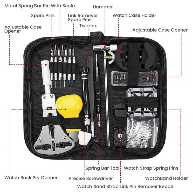 Kit de ferramentas de reparo, 153 peças, kit de relógio profissional, conjunto de ferramentas de barra de mola, kit de substituição de bateria de relógio, pino de ligação, set260r