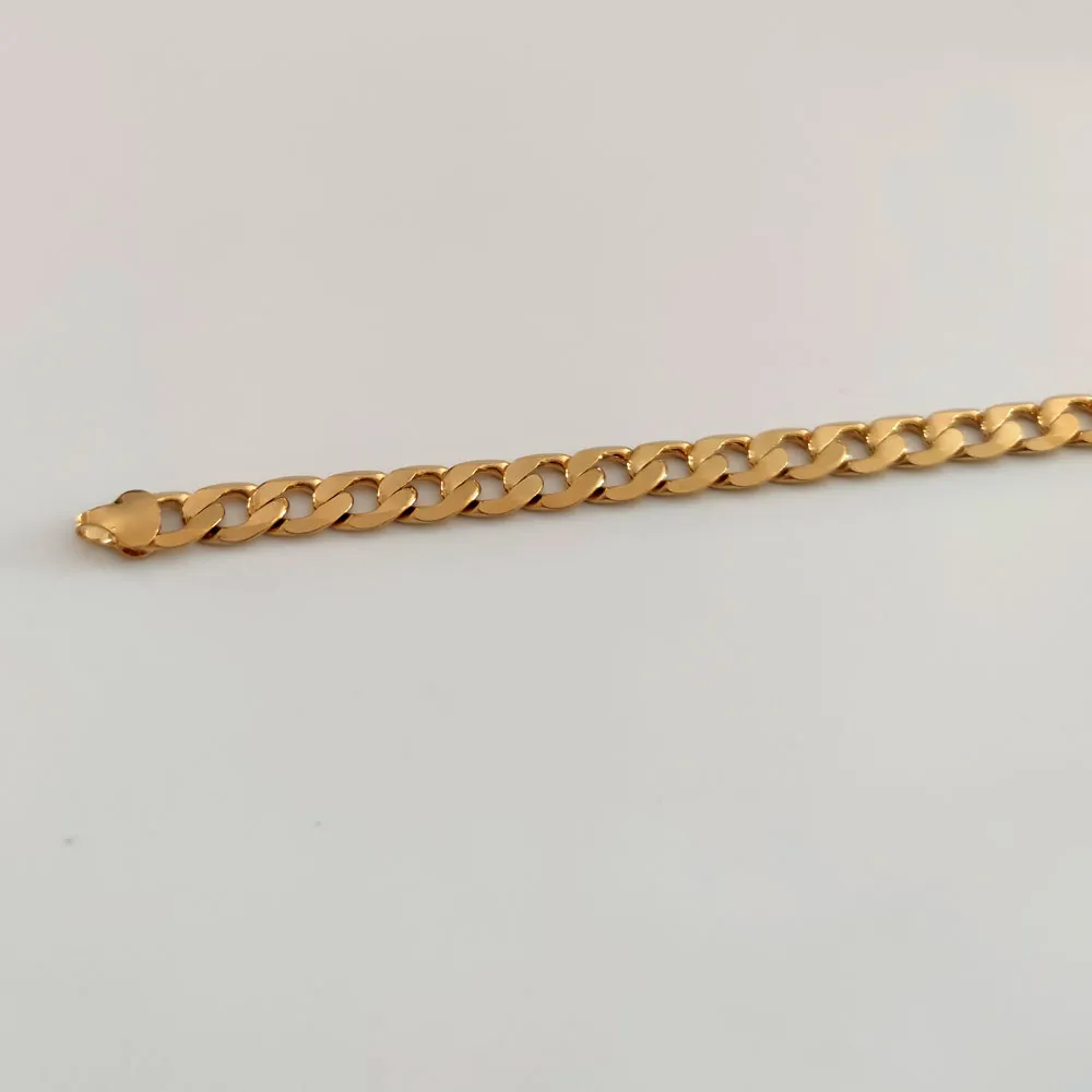 18-karätiges Gelb-Massivgold-Finish, Miami Curb, kubanische Gliederkette, Herrenarmband, echter klobiger Schmuck, 20,3 cm, schwer2776