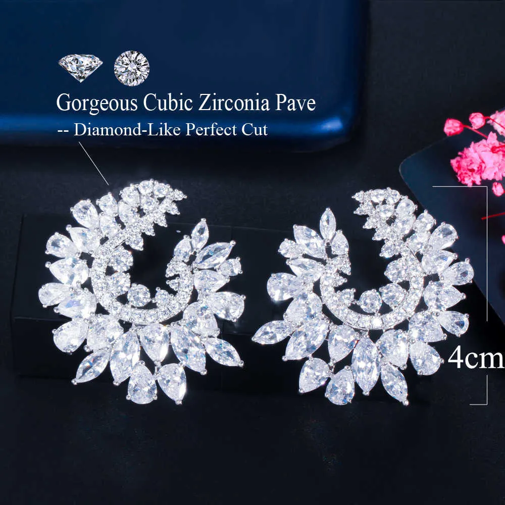 Délicat Cubique Zircon De Luxe Géométrie Fleur Grand Mariage Boucle D'oreille pour les Femmes De Fiançailles De Mariage Bijoux Cadeau CZ881 210714