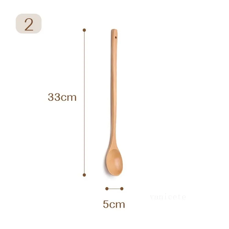 Solid wood Japanese long handle spoon domestic tableware large lacquer soup spoon prepared coffee stirring spoons T2I52740