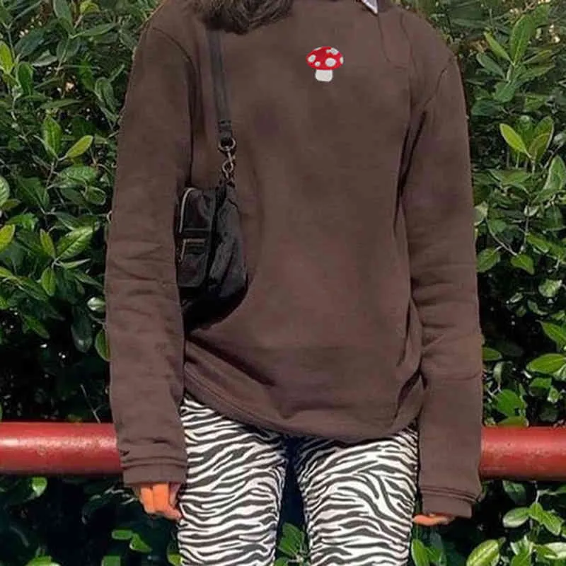 Sweats Streetwear 2021 nouvelle mode broderie champignon Indie esthétique 90s à manches longues sweats à capuche graphique col rond vêtements