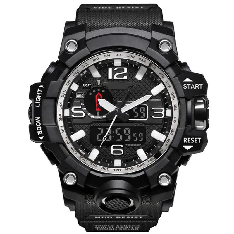 Męskie zegarki sportowe wojskowe analogowe cyfrowe zegarek LED odporny na rękę na rękę Mężczyznę elektroniczny silikonowy pudełko na prezent229u