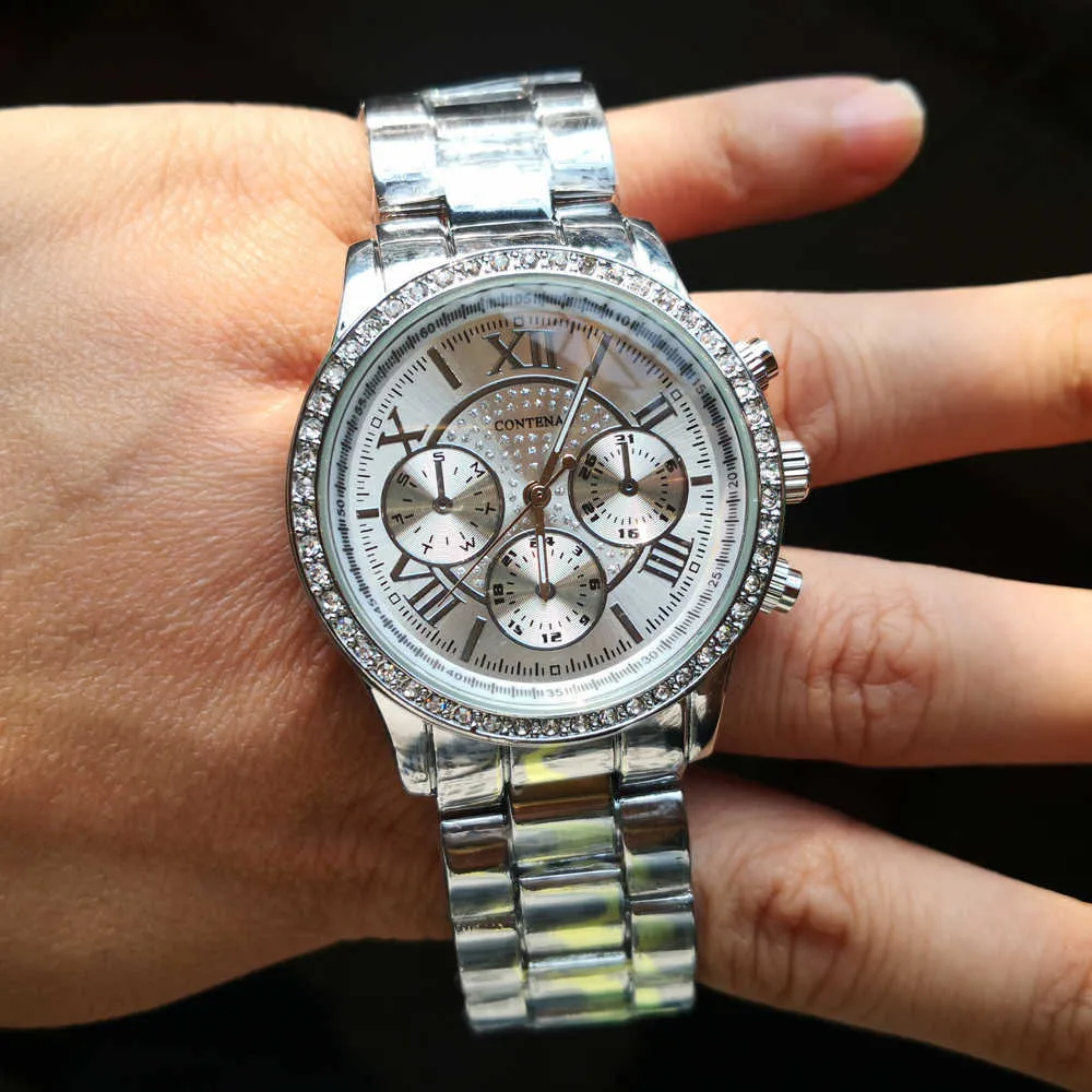 Geneva Classic Luxury Quartz Women Watches Fashion Female Clock Reloj Mujer Silver Diamonds Ladies Wristwatches 210707266I