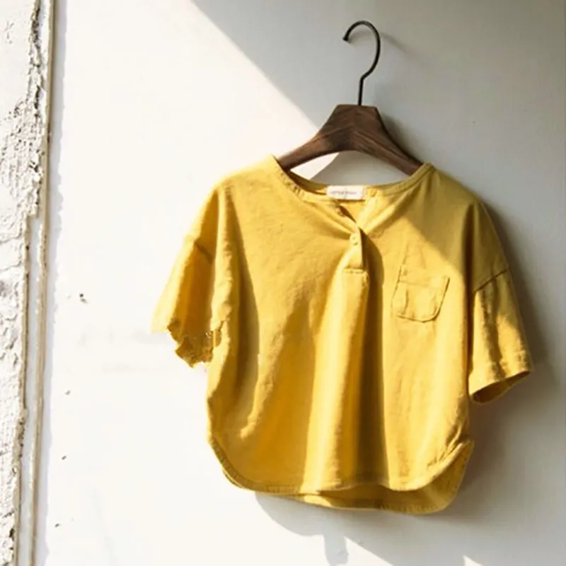 Vêtements pour enfants d'été Style coréen Garçons et filles à manches courtes Couleur unie Casual T-shirt en coton lâche 210515