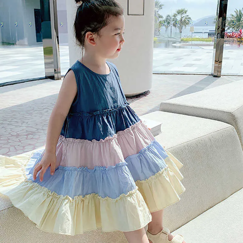 Meisjes jurk kleurrijke gradiënt mouwloze vest jurk 21 zomer kinderkleding 210625