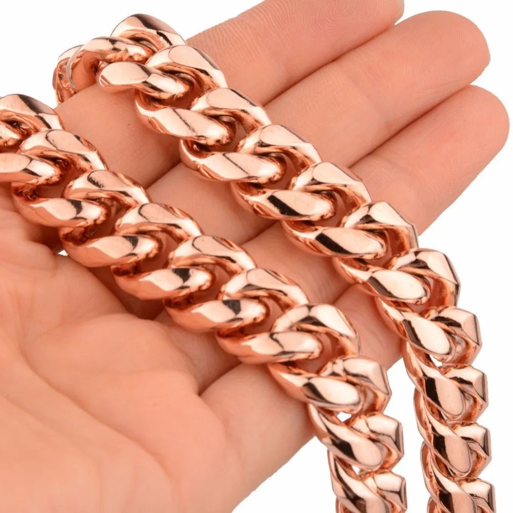 Chic Miami Cuban Chains For Men Hip Hop Jewelry Rose Gold Color Thick Stainless Steel Wide Big Chunky Necklace Gift215z