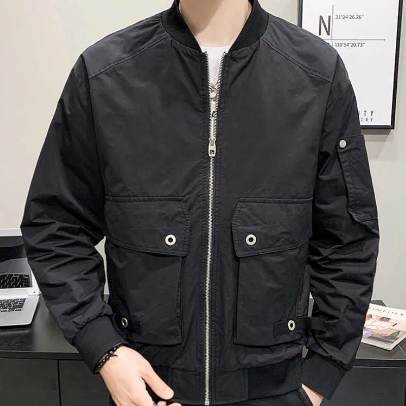 Bomber Jacket Hommes Casual Business Baseball Vestes Solide Couleur Slim Fit Coupe-Vent Harajuku Streetwear Zipper Manteau Outwear 210527