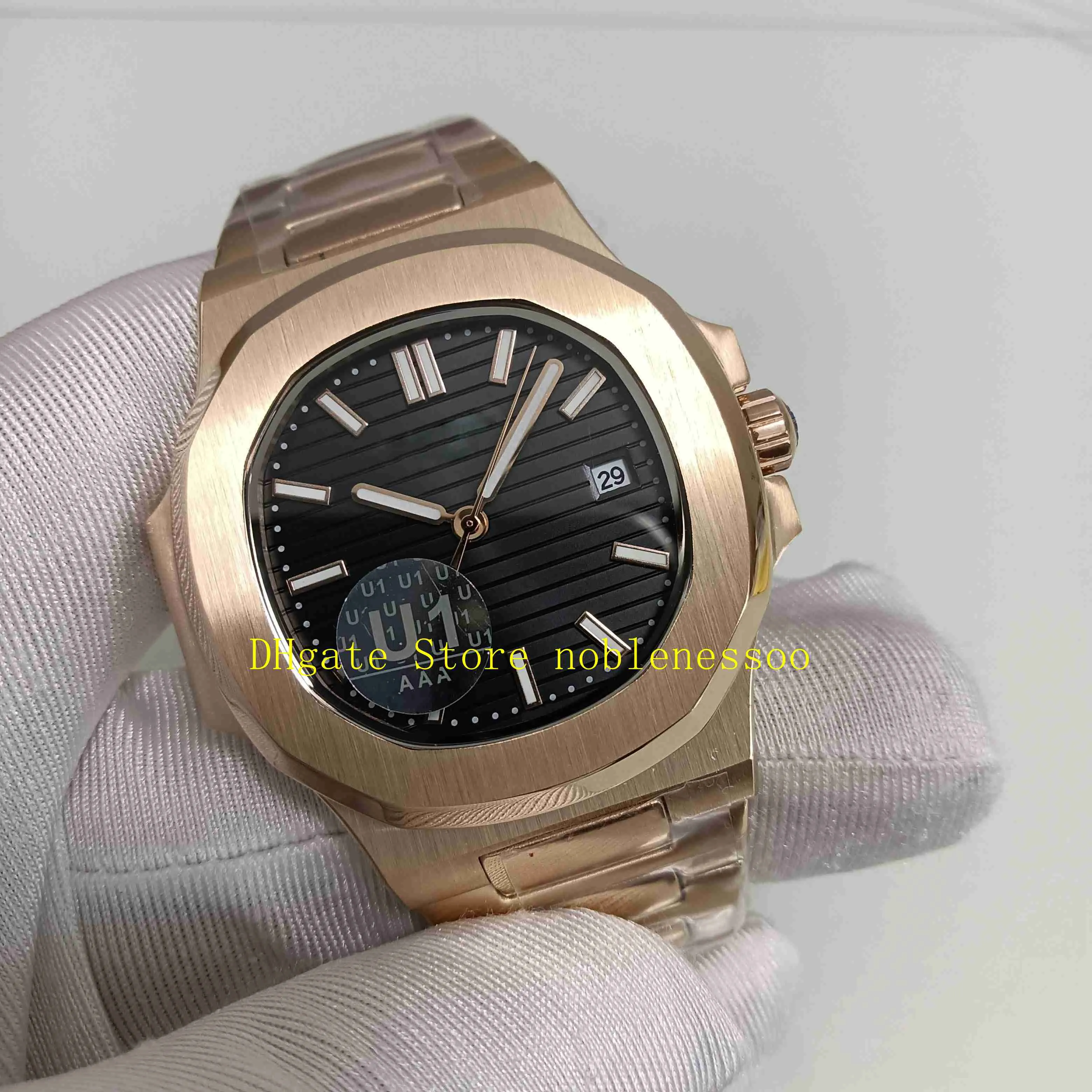 Real Po Reloj para hombre de alta calidad U1F Factory Cal 324 Movimiento para hombre Oro rosa Esfera negra 40 mm Clásico 5711 1R-001 Transpar251u