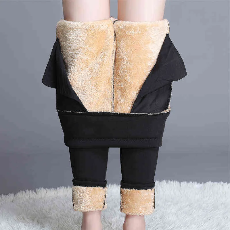 Oumengka Plusサイズの冬の厚い暖かいカシミヤ高い腰の黒いズボンの女性の高弾性スキニーストレッチレディースズボン6xl 211105