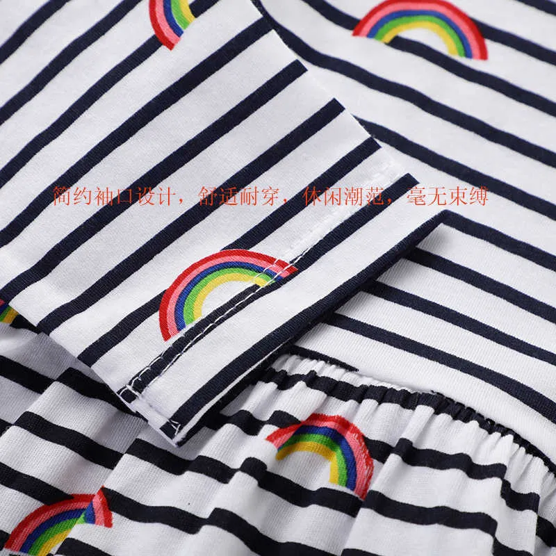 Springende meter Aankomst Kinderen Prinses Jurken Rainbow Print Stripe Kids Party for Girls Draag Baby Kostuum 210529