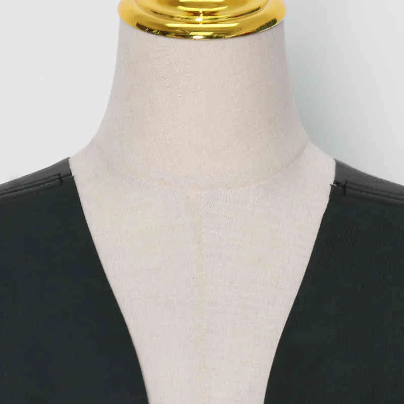 Lässiger Patchwork-Metallkettenmantel für Frauen mit V-Ausschnitt, ärmellos, gerade, koreanische Mäntel, Damen, Frühlingsmode 210524