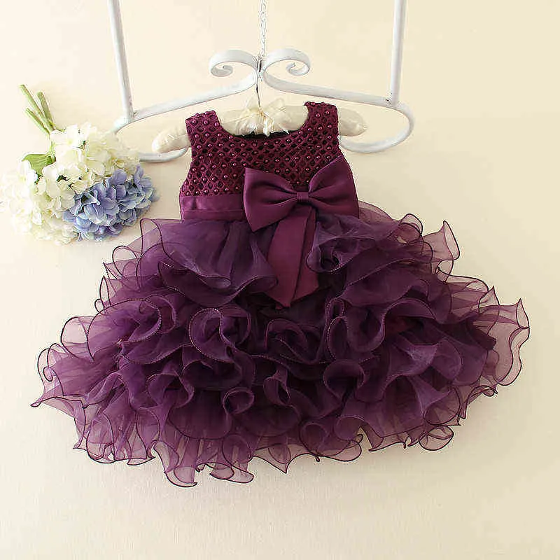 Слоистые розовые девочки платье принцесса фиолетовый мини девушка Vestido 2021 партия маленькая девочка одежда для 1 2 3 лет RKF194035 G1129