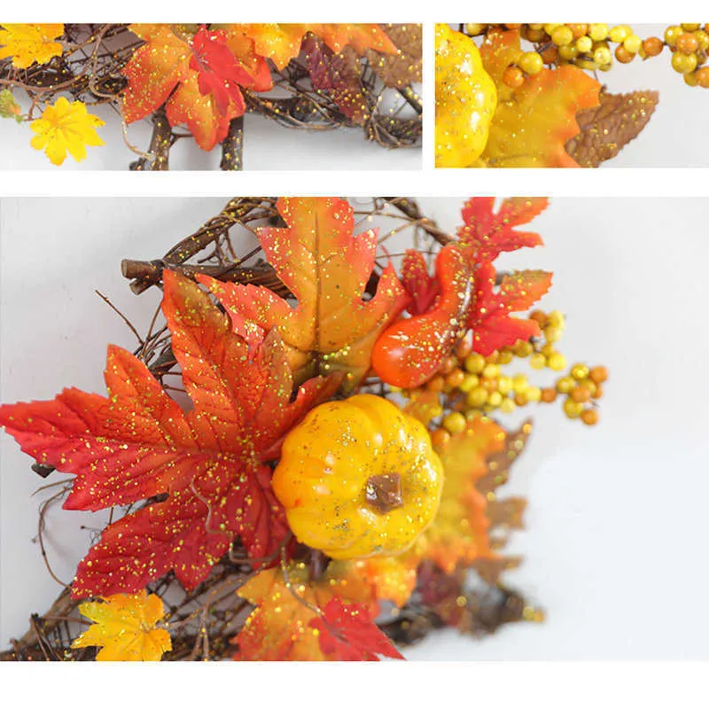 décoration d'Halloween saupoudrer pendentif citrouille dorée couleur d'automne cercle de canne à sucre simulation couronne de fruits jour de récolte gif Y0831