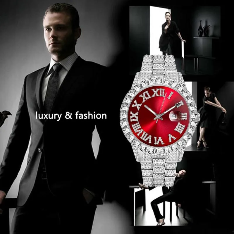 Full Diamonds Fashion Quartz Watch Men Iced Out Luxury Classic Designer Silver Rostfritt stål Mens Watches Hip Hop Reloj Hombre W317E