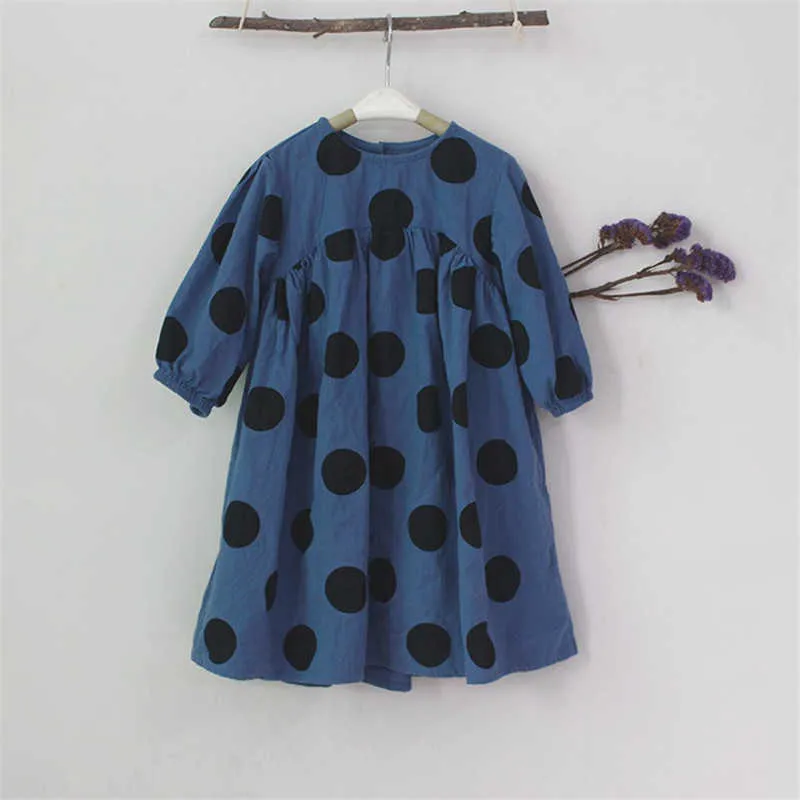 Autumn Children Girls Polka Dots Dress Korean Style Cotton Long Sleeve Princess Robe Kids Clothes Loose es 210615