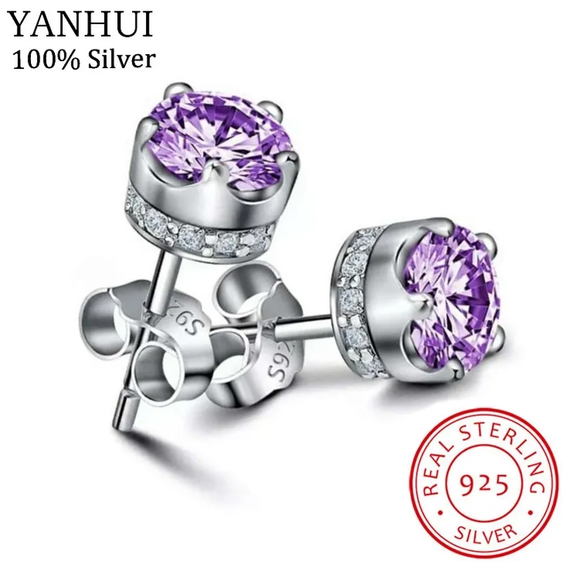 Yanhui Luxury 100％Original 925 Sterling Silver Stud Earring 5Aグレードキュービックジルコニアイヤリング