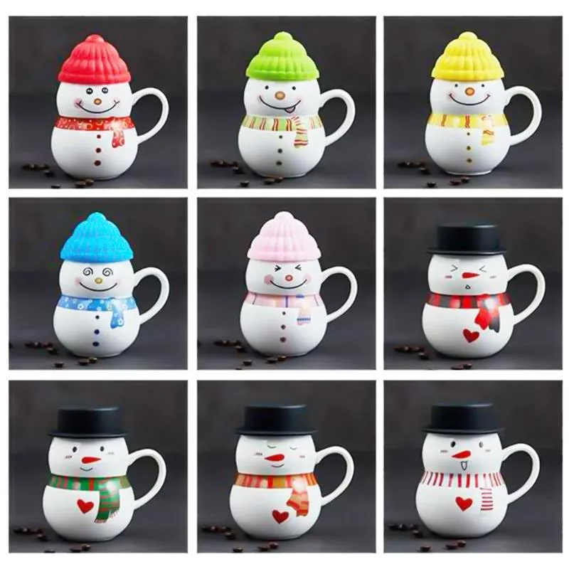 Canecas 9 tipos de caneca de café cerâmica criativa Natal dos desenhos animados boneco de neve copo de água com tampa garrafa de casa ano 2022 presentes273p