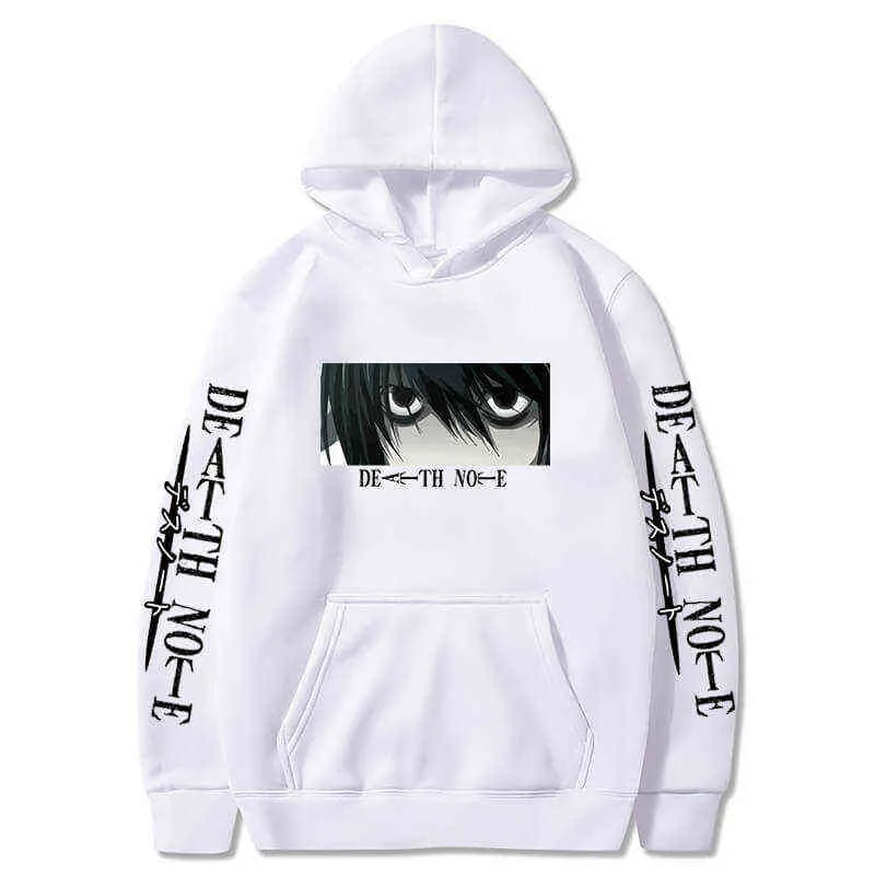 Nota Da Morte Hoodie Kira L Lawliet Eyes Anime Impressão Harajuku Sueter  Manga Longa Moda Coreana Casal Casal Pullover 211110 De $137,64