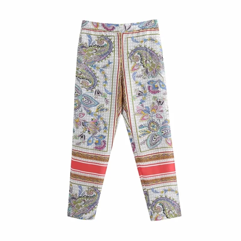 Verano Mujeres Vintage Paisley Impresión Tobillo Longitud Pantalones Casual Lady Pantalones sueltos P 210430