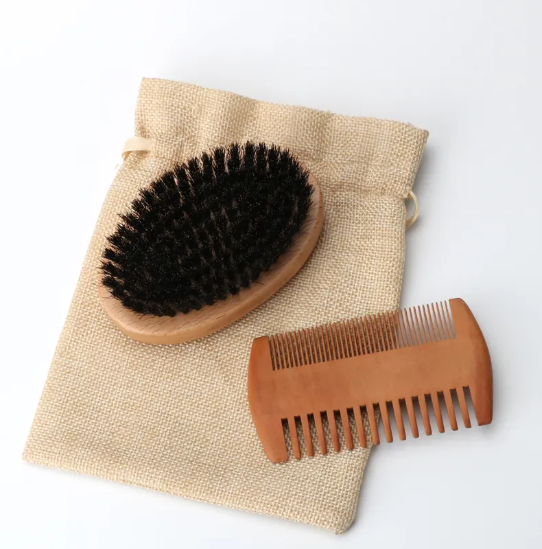 Abeis Ensemble de soins de toilettage pour homme Peigne à barbe et brosse à poils de sanglier