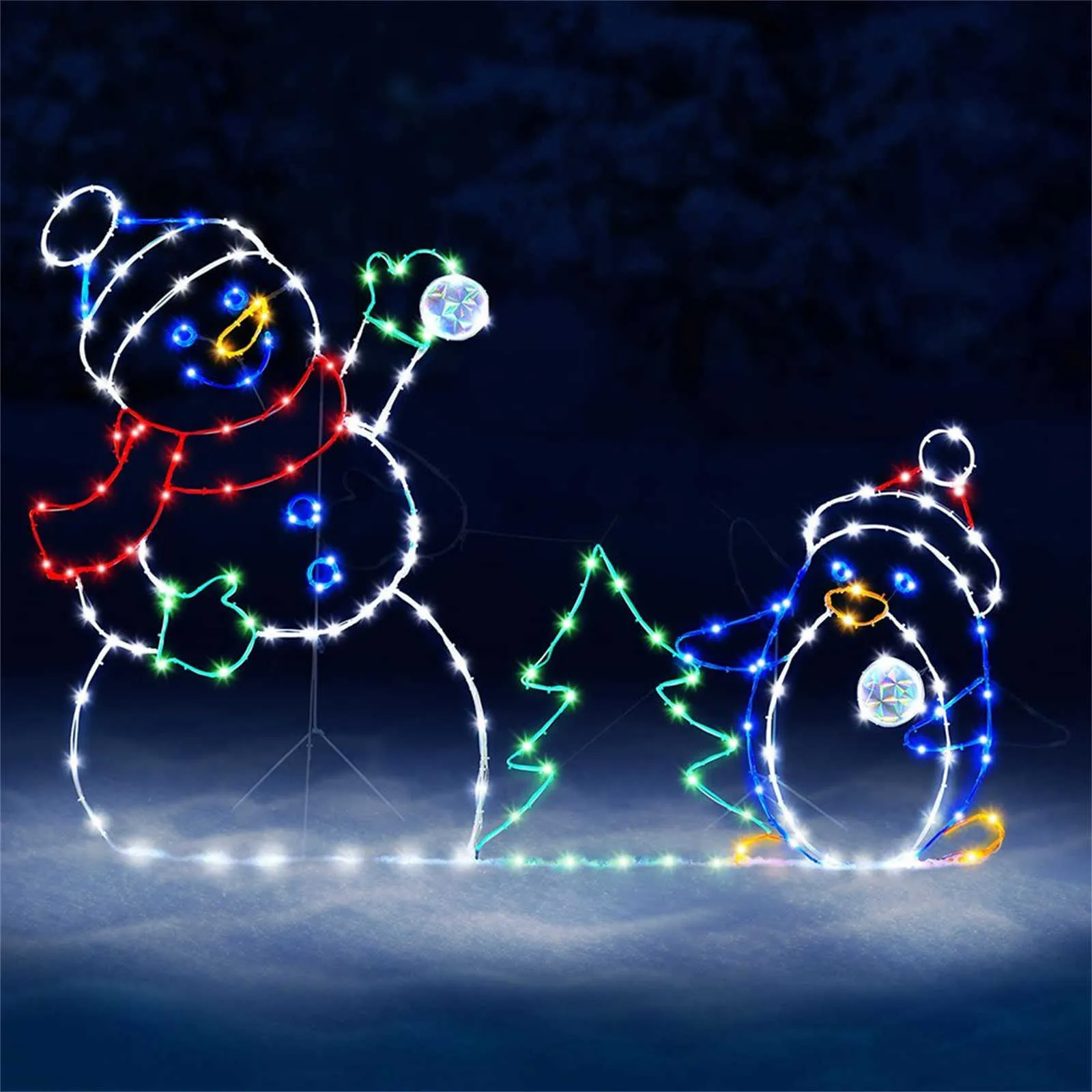 Active Light String Frame Decor Funny Animated Snowball Fight Christmas Yard Decoration Outdoor Santa Landscape Ornament Navidad2784